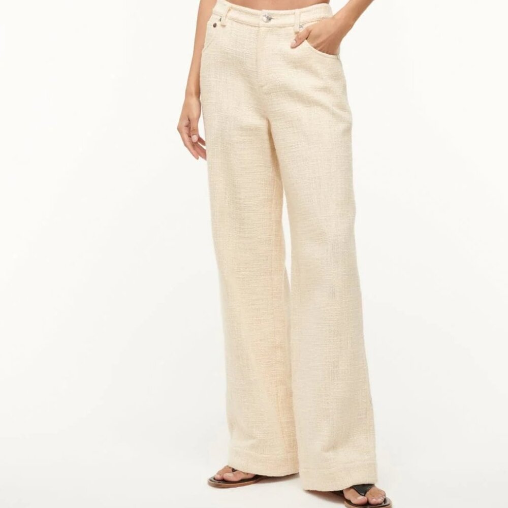 Chic Staud Women's Grayson Wide Leg Textured Cotton Tweed Pants In Ivory Size 2